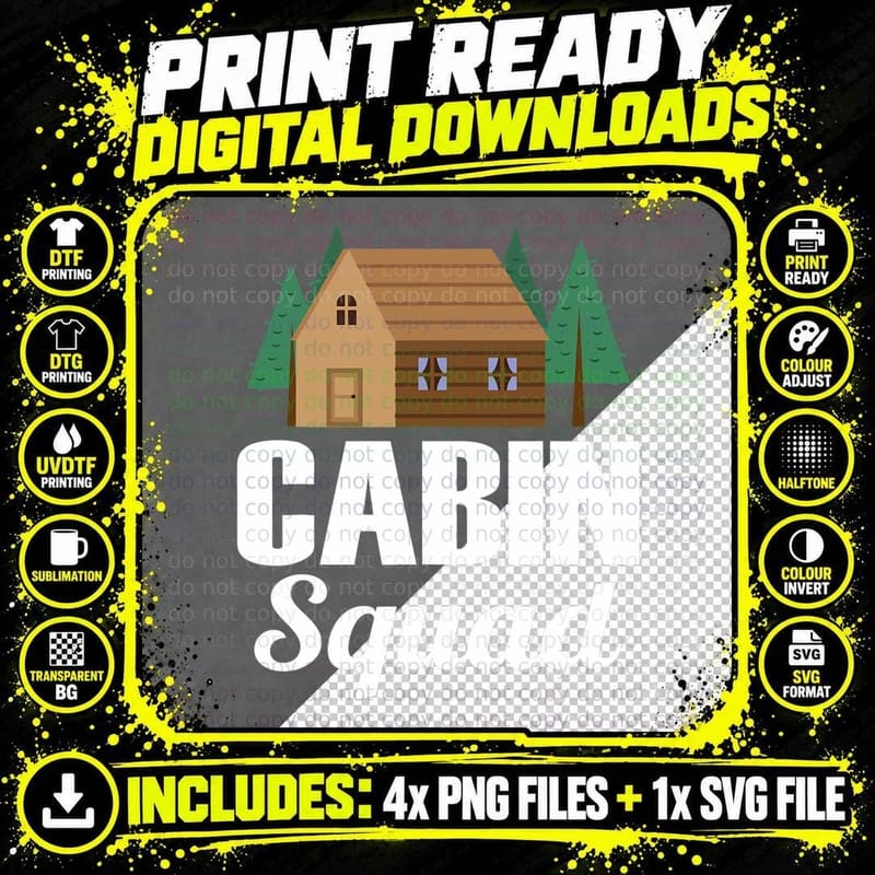 Cabin Squad Mountain Camping House Outdoor Camper T-Shirt Png SVG Digital Bundle