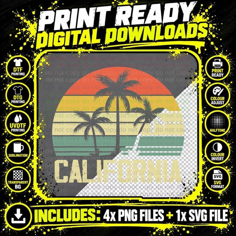 Calinia Island Palm Beach Surfboard Surf T-Shirt Png SVG Digital Bundle