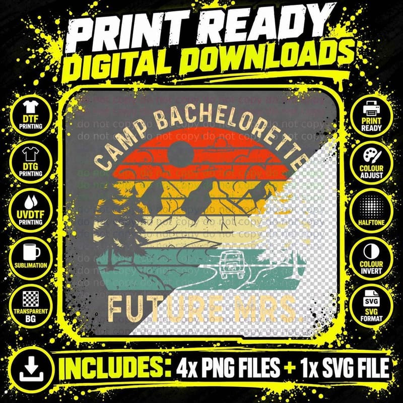 Camp Bachelorette Party Future Mrs Retro Camping T-Shirt Png SVG Digital Bundle
