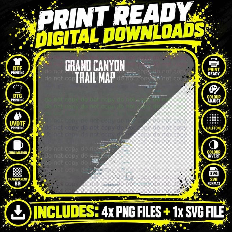Camp Grand Canyon National Park Trail Map Camping Hiking Png SVG Digital Bundle