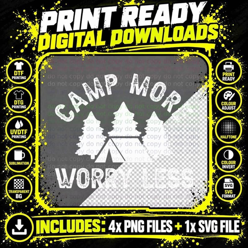 Camp More Worry Less, Happy Camping Hiking Mountain Png SVG Digital Bundle