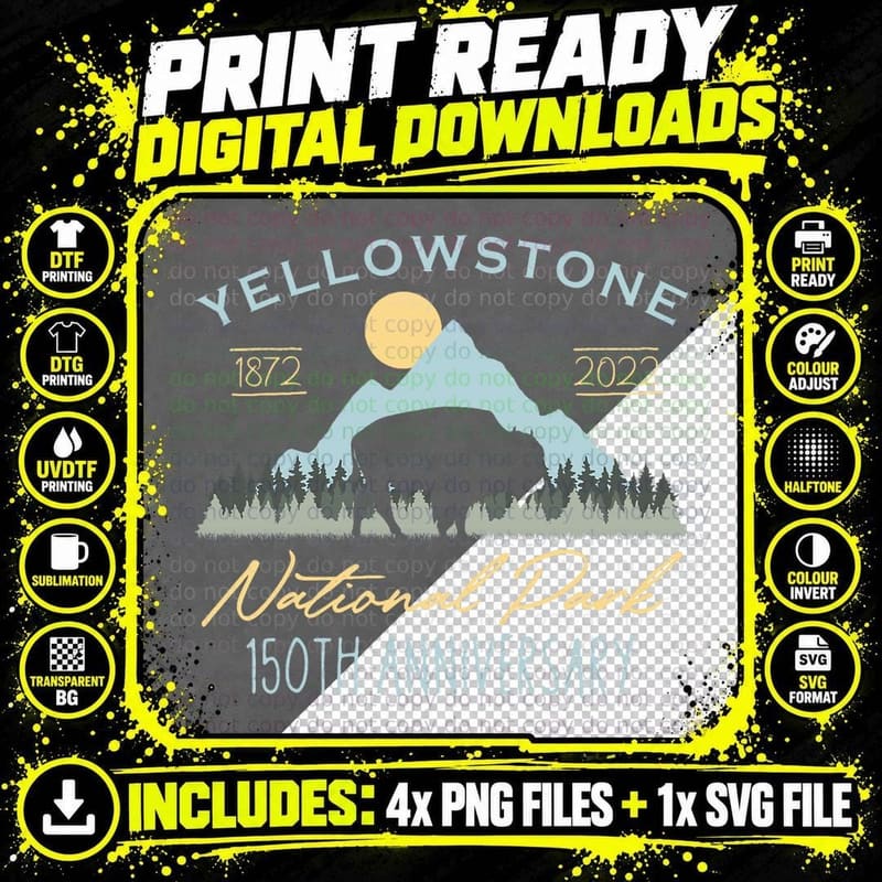 Camping Bison Yellowstone National Park 150th Png SVG Digital Bundle