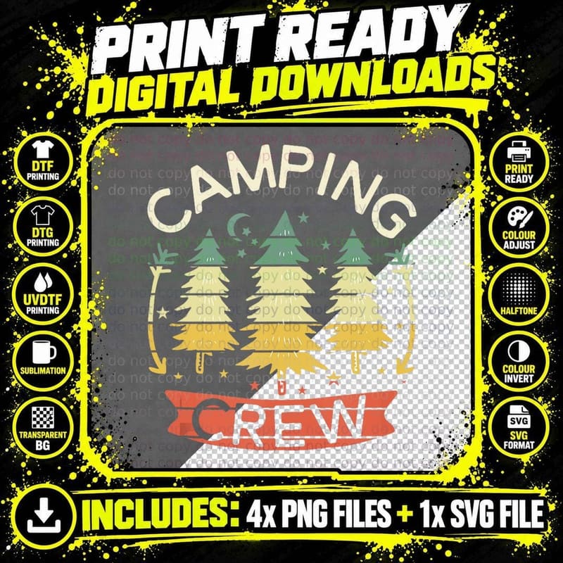 Camping Crew Shirt Family Shirts for Matching Outdoor Png SVG Digital Bundle
