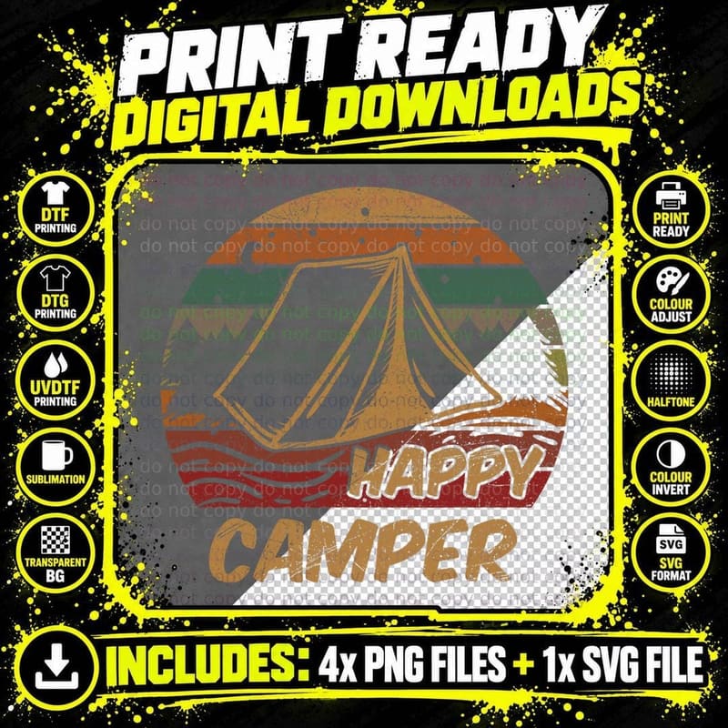 Camping Gifts Happy Camper Campsite Scout Lovers Camp Png SVG Digital Bundle