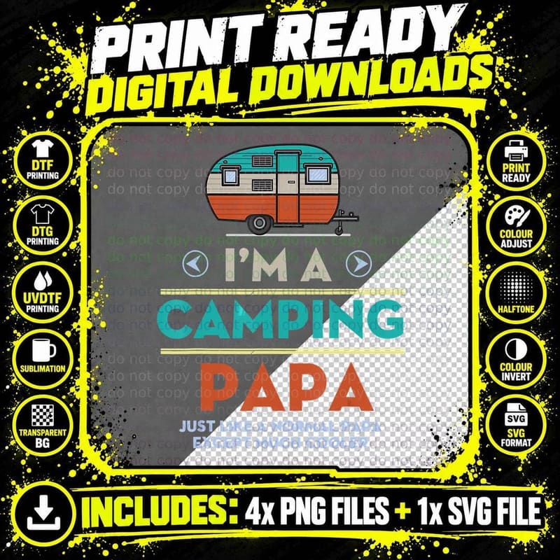 Camping Papa Funny Camper Dad T-Shirt Png SVG Digital Bundle