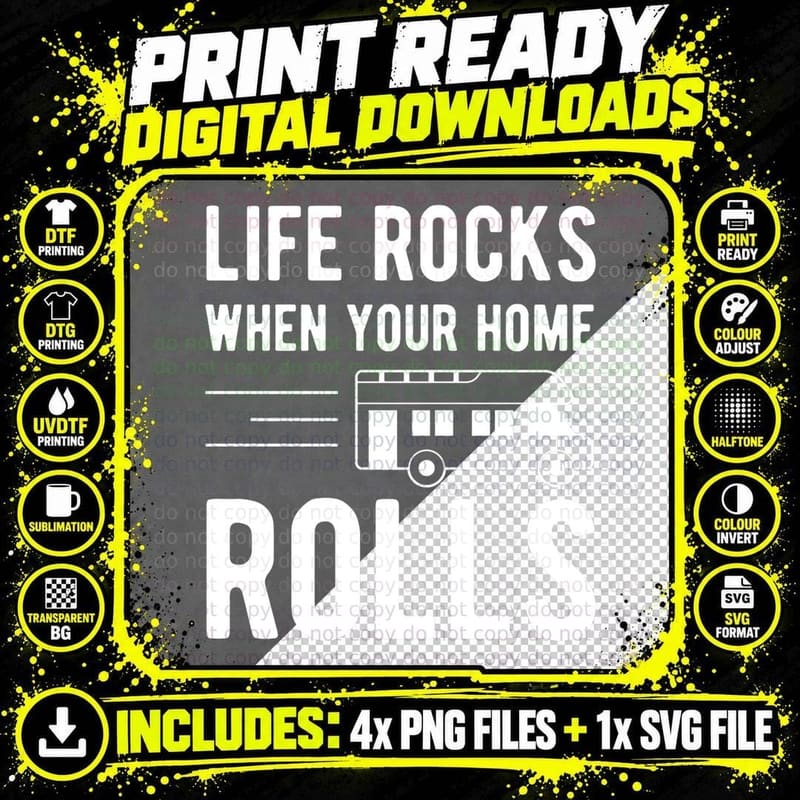 Camping RV T Life Rocks When Your Home Rolls Classic Png SVG Digital Bundle
