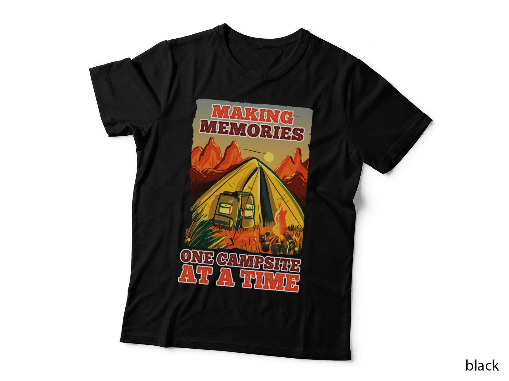 Camping Tent Road Adventure Fun Trip Happy Campsite Memories T-Shirt