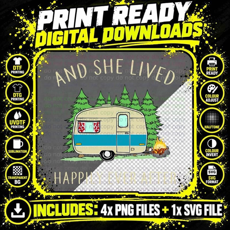 Camping Trailer T-Shirt, Retro RV Style Png SVG Digital Bundle
