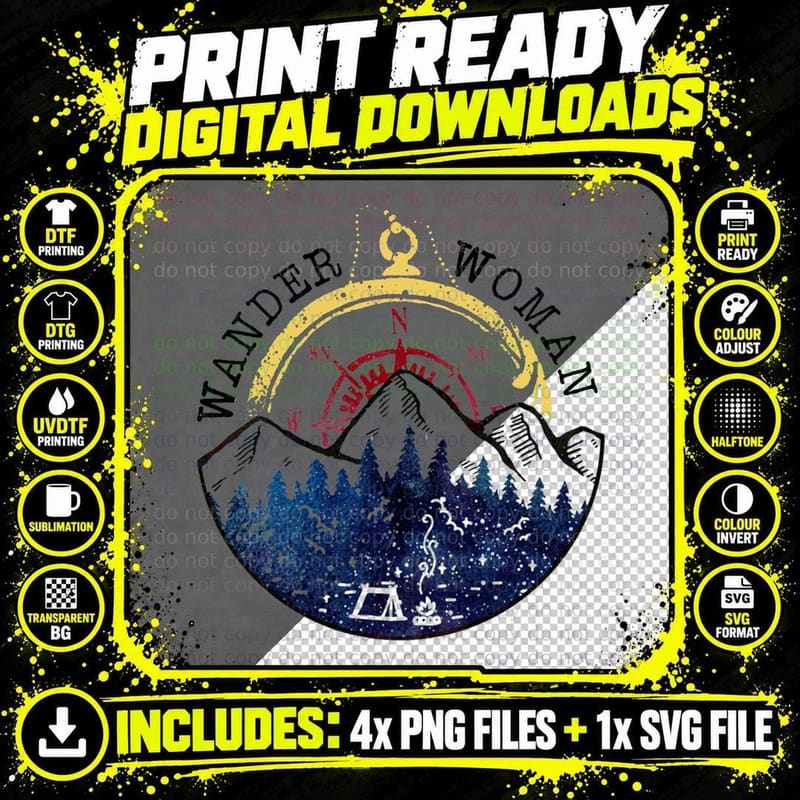 Camping Wander Woman Hiking Vintage T-Shirt Png SVG Digital Bundle