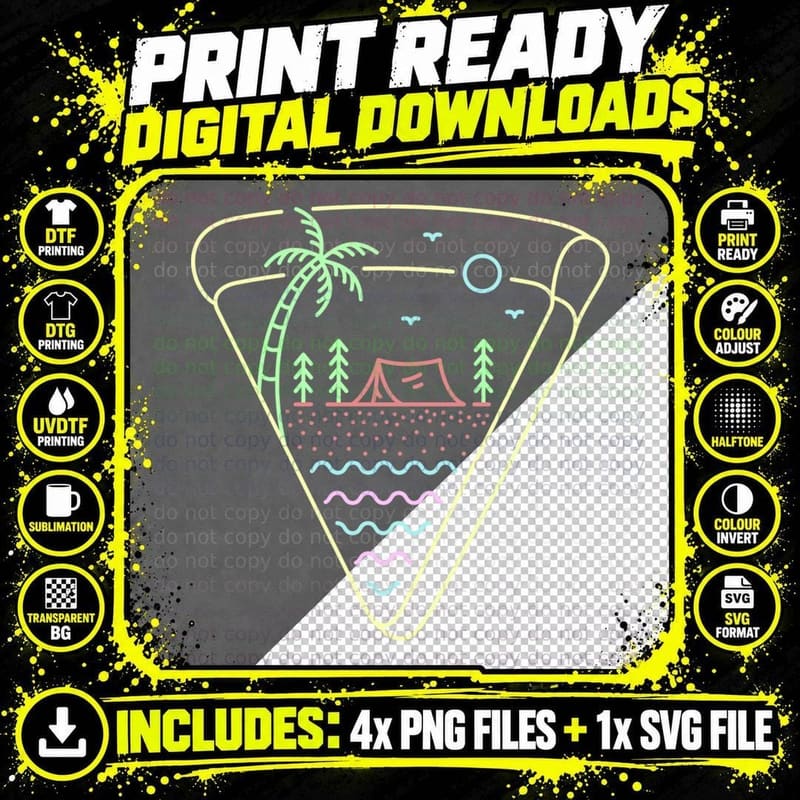 Camping on the Beach with Pizza T-Shirt Png SVG Digital Bundle