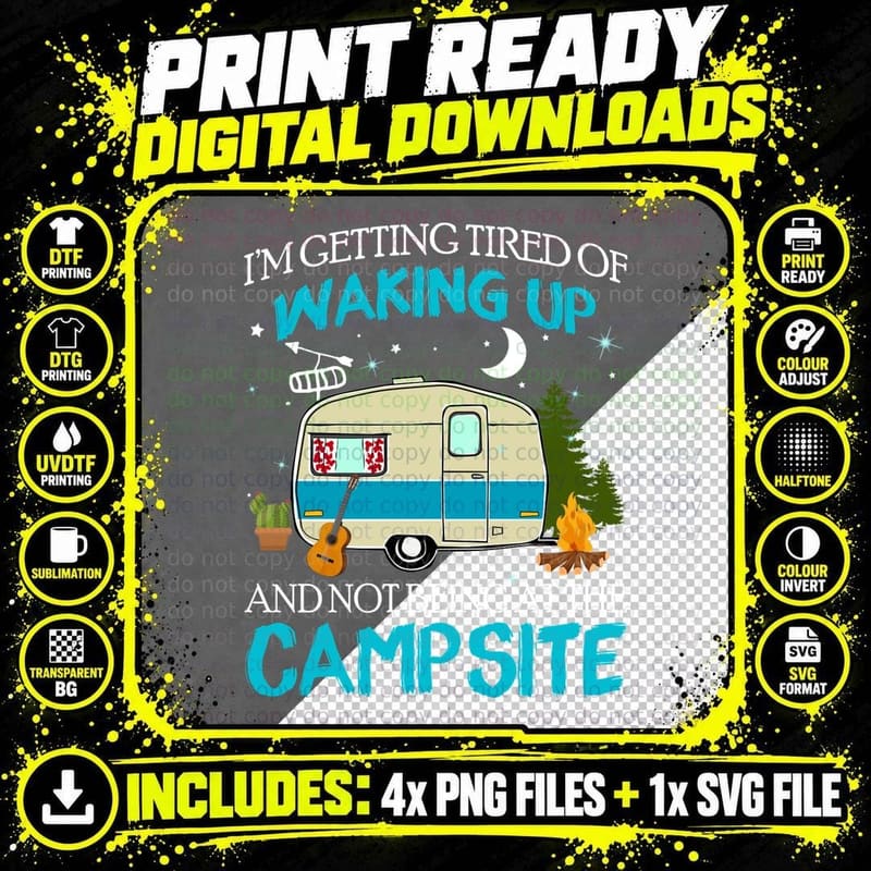 Campsite Waking up T-Shirt, Camping Adventure Style Png SVG Digital Bundle