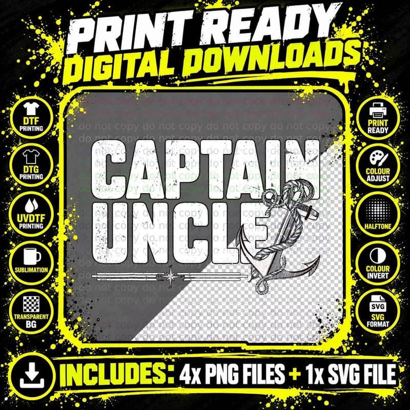 Captain Uncle Pontoon Sailing Boat Anchor T-Shirt Png SVG Digital Bundle