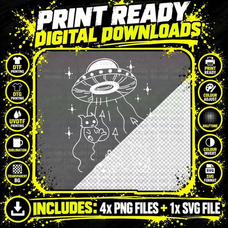 Cat Abduction Alien Spaceship T-Shirt, Space Adventure Png SVG Digital Bundle