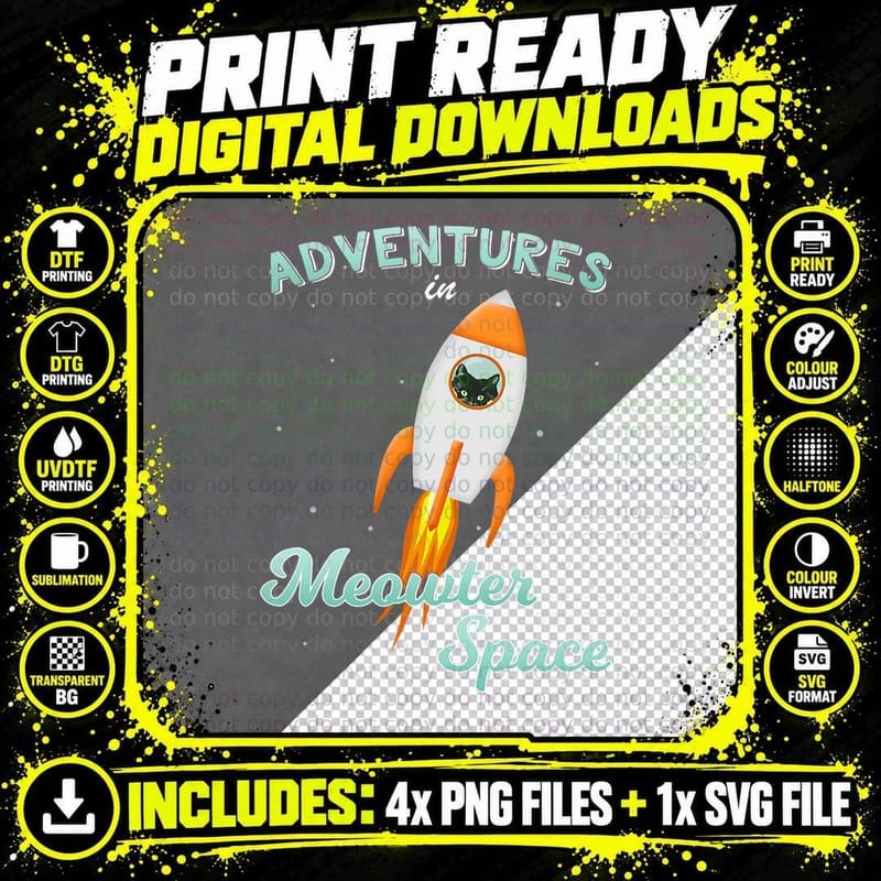 Cat Space Rocket Ship T-Shirt, Space Adventure Png SVG Digital Bundle
