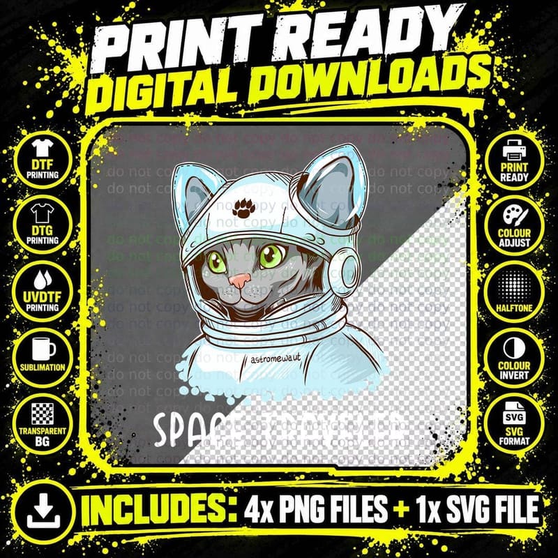 Cat Space Traveler T-Shirt, Space Adventure Png SVG Digital Bundle
