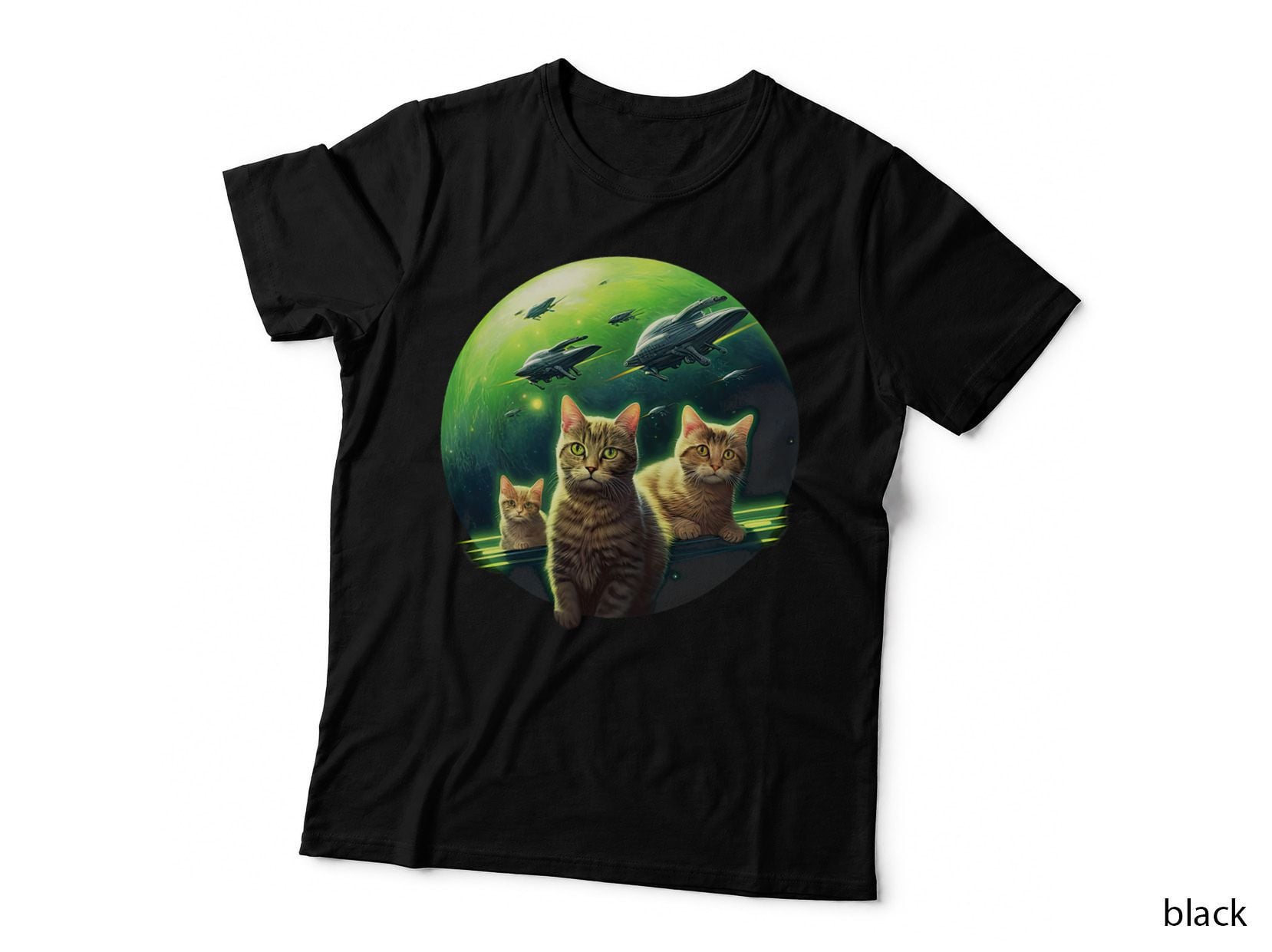 Cats with Alien Spaceships T-Shirt, Space Adventure, Pet Lover Apparel