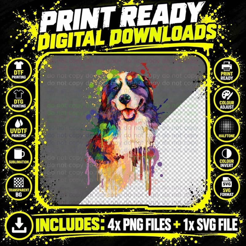Colorful Bernese Mountain Dog T-Shirt Png SVG Digital Bundle