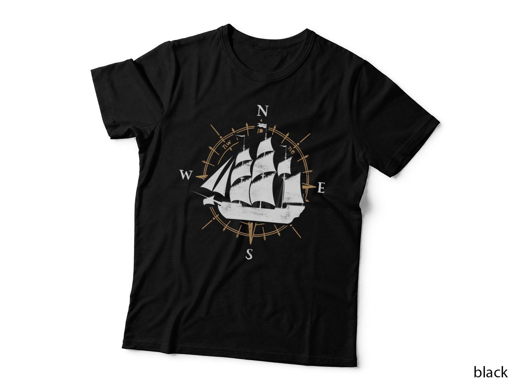 Compass Sailing Ship T-Shirt, Nautical Adventure Style, Sailor Gift Idea