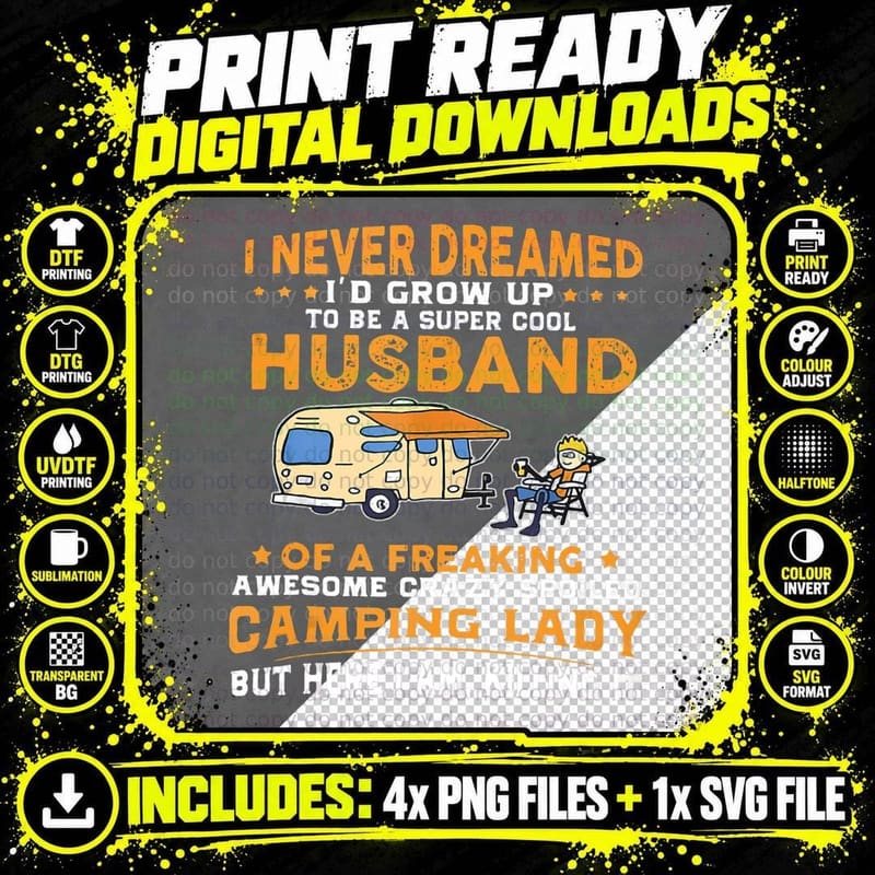 Cool Husband of an Awesome Camping Lady Happy Campers Png SVG Digital Bundle