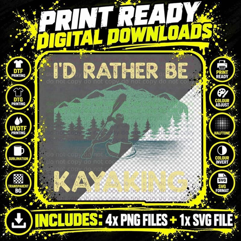 Cool Kayaking Art for Men Women Kayak Paddle Boating Png SVG Digital Bundle