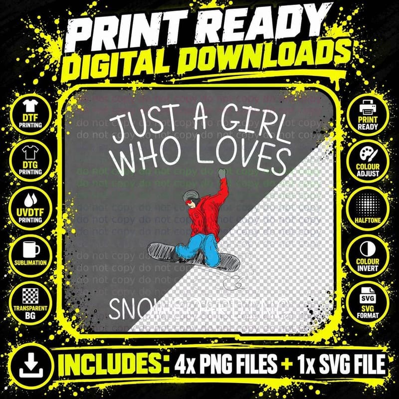 Cool Snowboarding for Girls Kid Snowboard Snow Winter Png SVG Digital Bundle