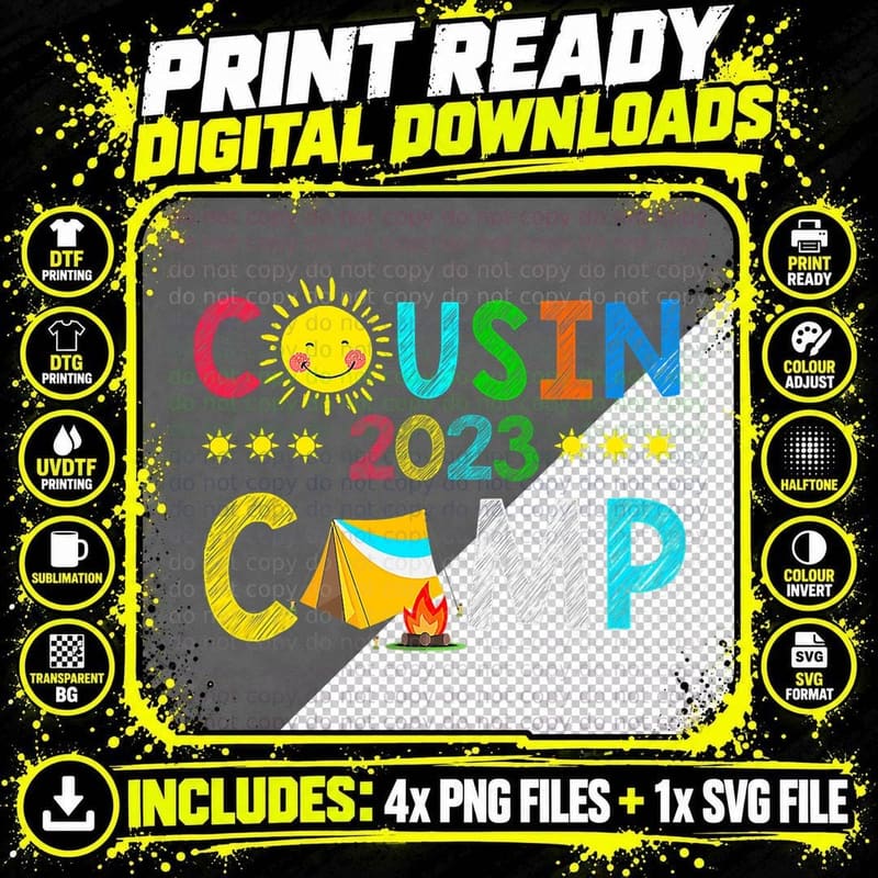 Cousin Camp Family Camping Summer Vacation T-Shirt Png SVG Digital Bundle