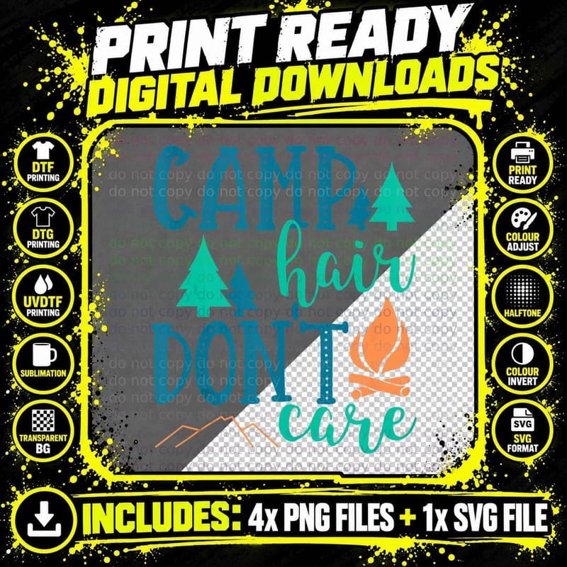 Cute Summer Camping - Camp Hair Don't Care T-Shirt Png SVG Digital Bundle