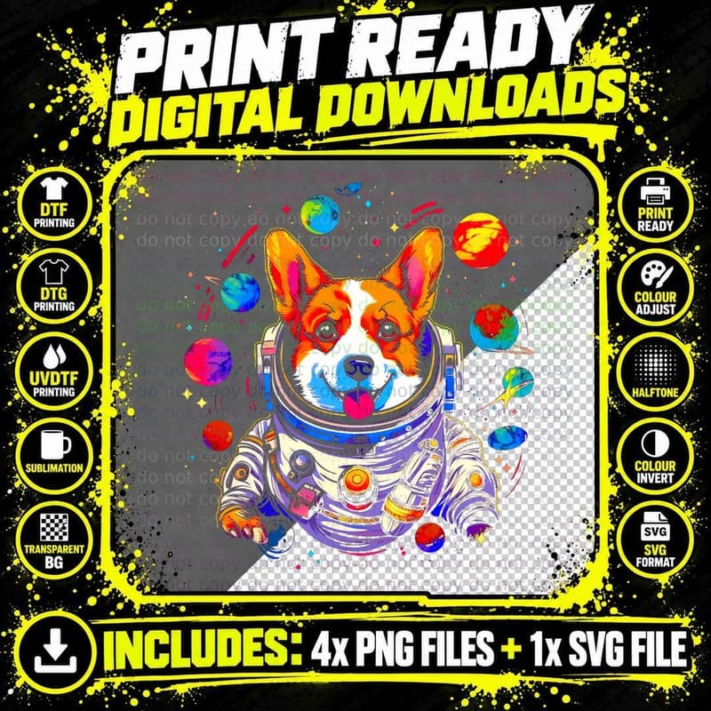 Dog Welsh Corgi Astronaut T-Shirt, Space Adventure Png SVG Digital Bundle