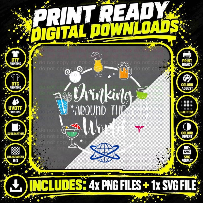 Drinking Around the World T-Shirt, Travel Themed Png SVG Digital Bundle