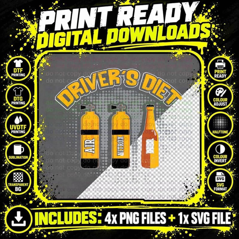 Driver's Diet Cave Diving T-Shirt, Scuba Tank Print Png SVG Digital Bundle