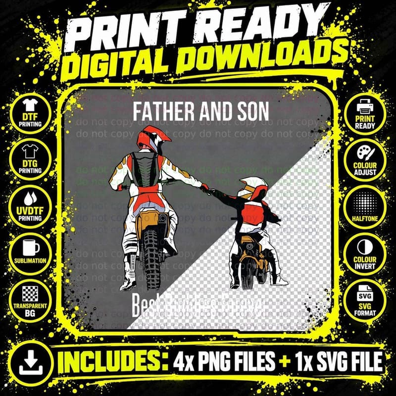 Father & Son Motocross Enduro Dirt Bike T-Shirt Png SVG Digital Bundle