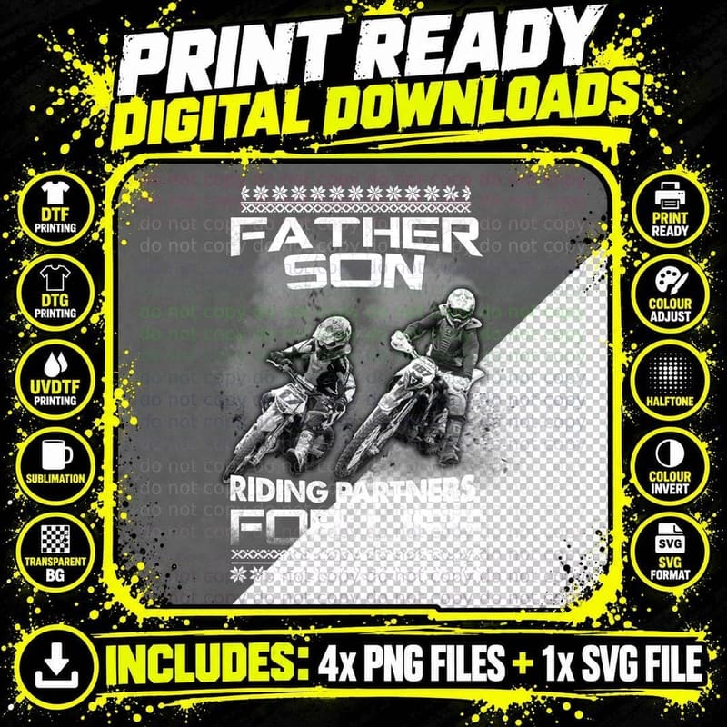 Father Son Dirt Bike Riding Partners T-Shirt Png SVG Digital Bundle