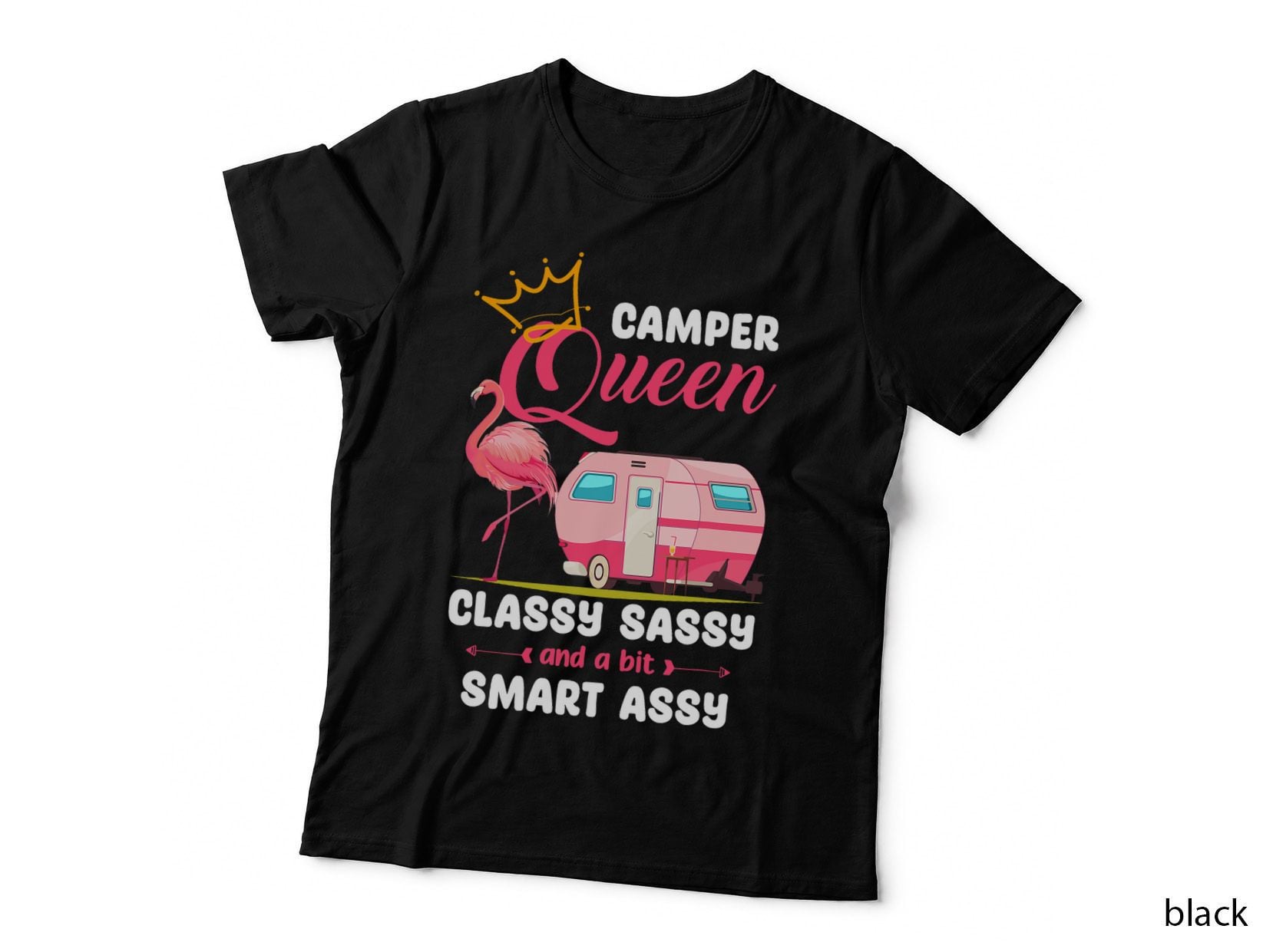 Funny Camper Queen Flamingo Camping RV Outdoor Women T-Shirt