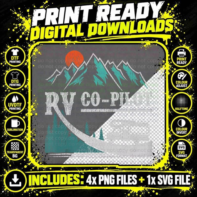 Funny Camping RV Co-Pilot Road Trip Camper T-Shirt Png SVG Digital Bundle