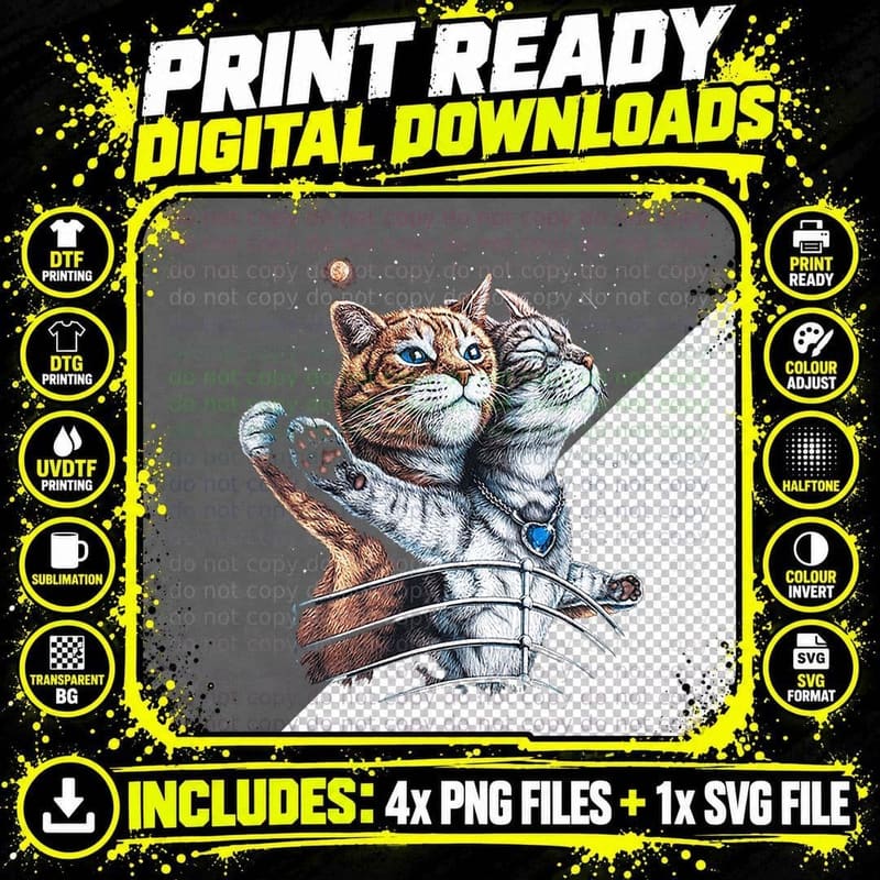 Funny Cats in Space T-Shirt, Space Adventure Png SVG Digital Bundle