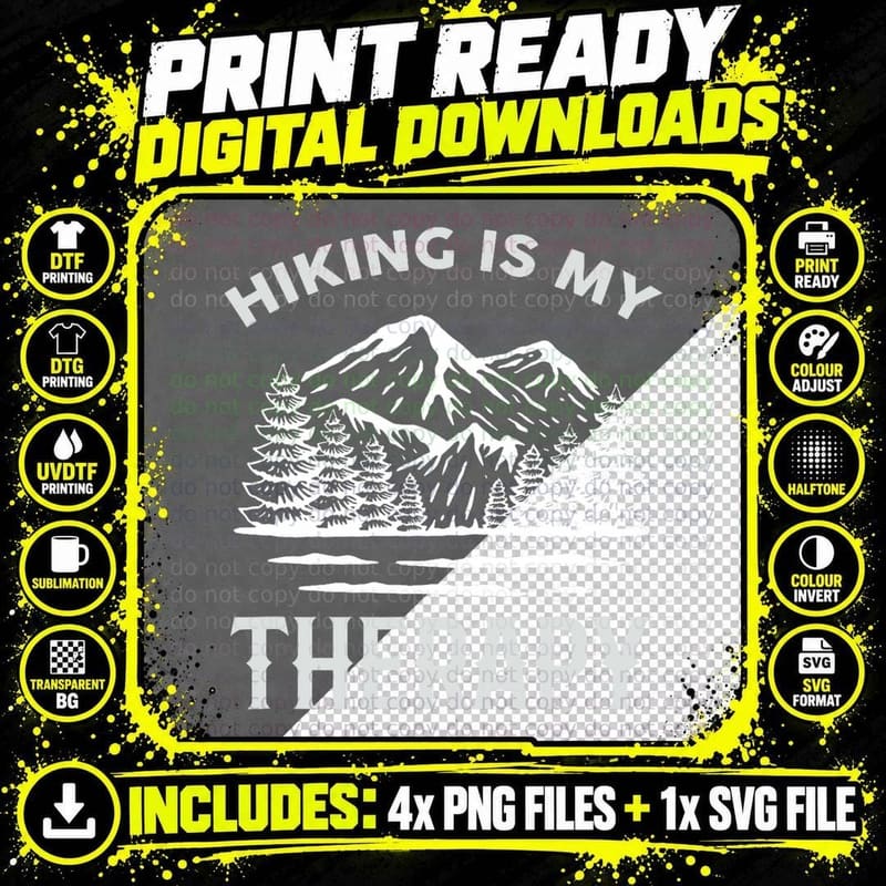 Funny Hiking Is My Therapy Camping Mountain Love T-Shirt Png SVG Digital Bundle