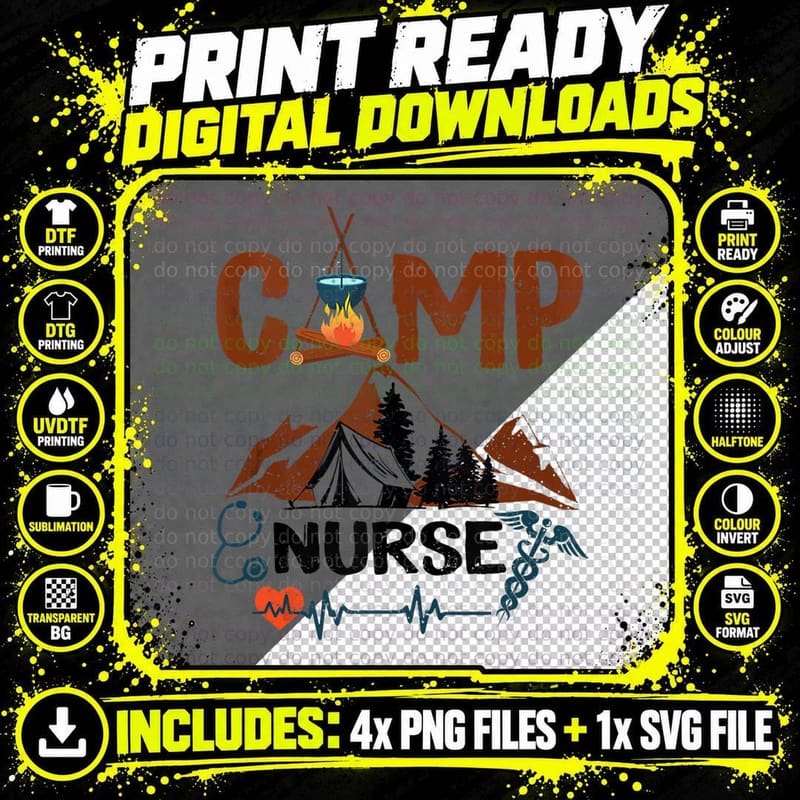 Funny for Summer Camp Nurse Nursing Camping RN Gifts Png SVG Digital Bundle