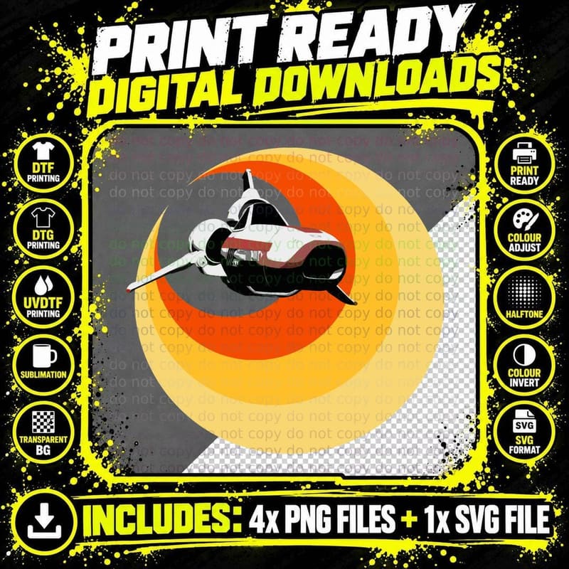 Futuristic Spaceship T-Shirt, Sci-Fi Adventure Style Png SVG Digital Bundle