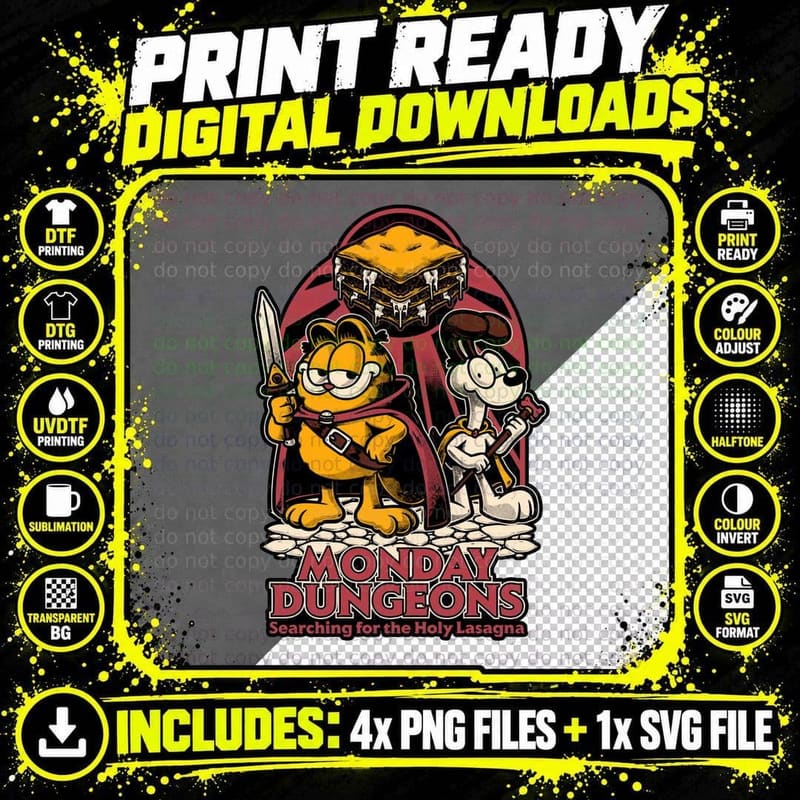 Garfield Monday Dungeons T-Shirt, Fantasy Adventure Tee Png SVG Digital Bundle