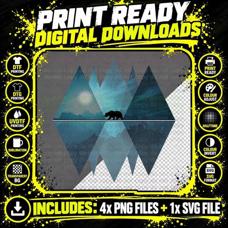 Geometric Nature Bear T-Shirt, Nature-Inspired Art Png SVG Digital Bundle