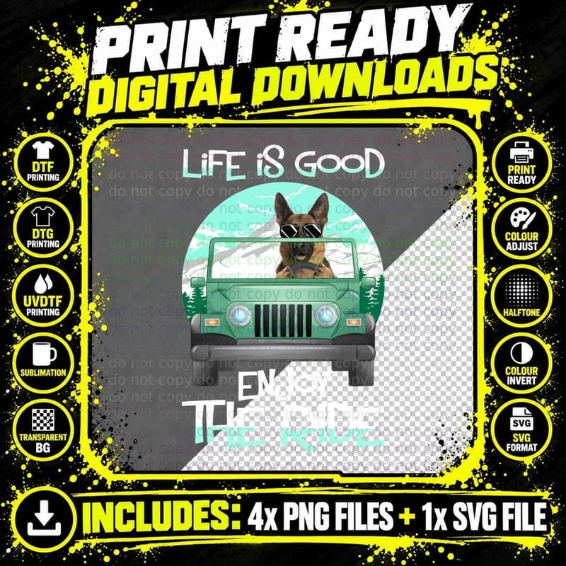 German Shepherd Driving Jeep T-Shirt, Adventure Style Png SVG Digital Bundle