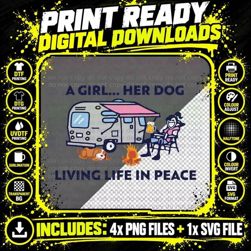 Girl and Dog Living Peaceful Life T-Shirt Png SVG Digital Bundle