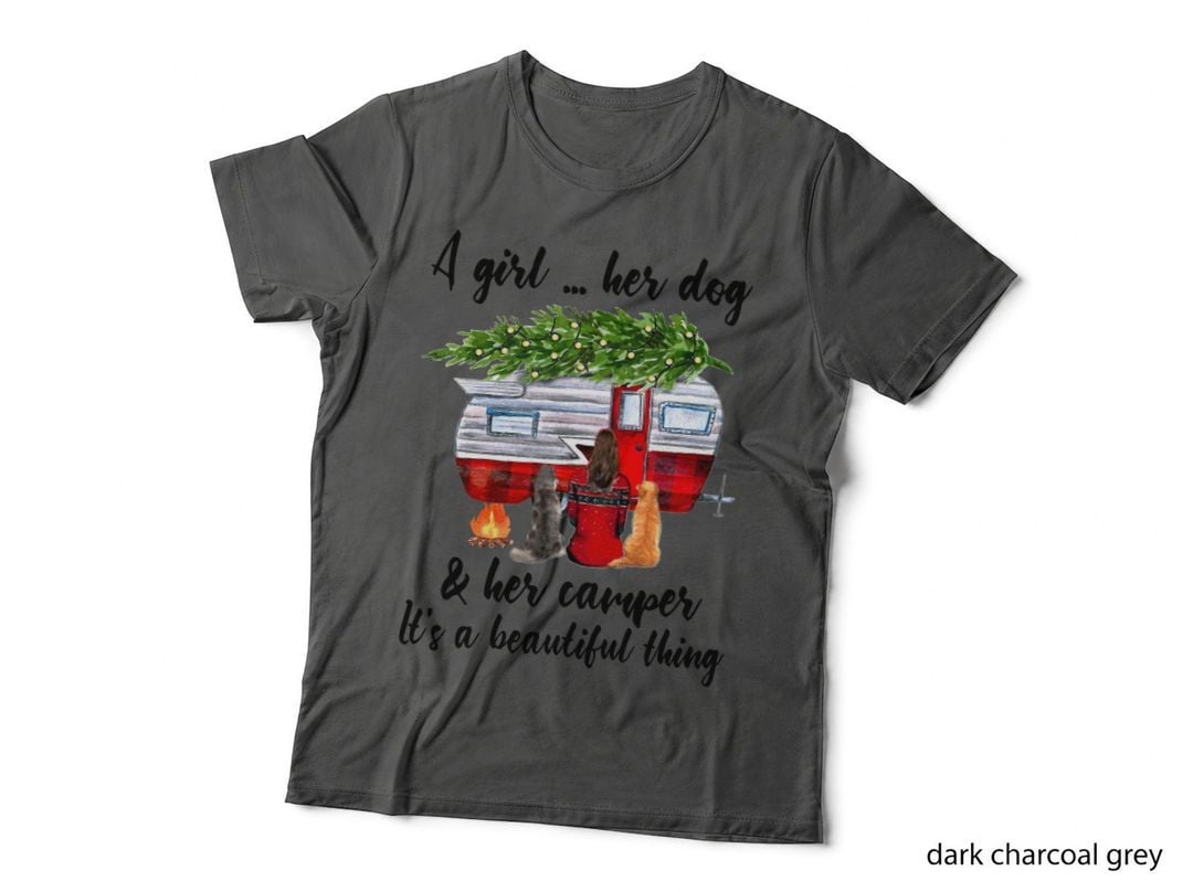 Girl and Her Dog Camper T-Shirt, Camping Adventure Style, Pet Lover Apparel