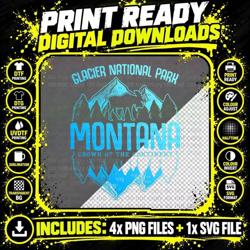 Glacier National Park Montana Moose Hiking Camping Png SVG Digital Bundle