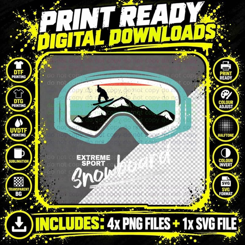 Goggles Snowboard Snowboarding Lover Gift Funny Png SVG Digital Bundle