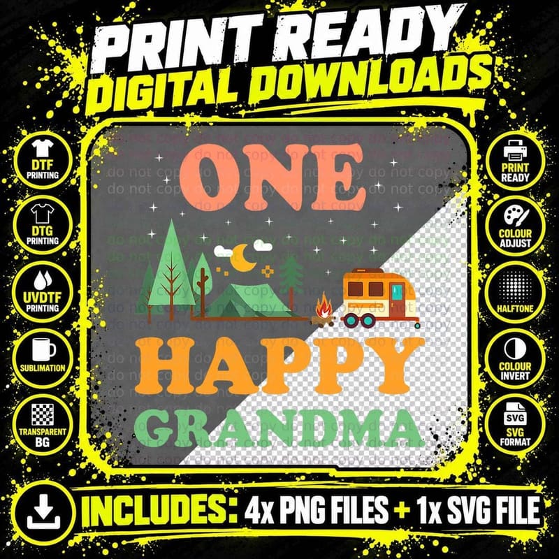 Grandma of the Happy Camper One Happy Grandma Camping Png SVG Digital Bundle