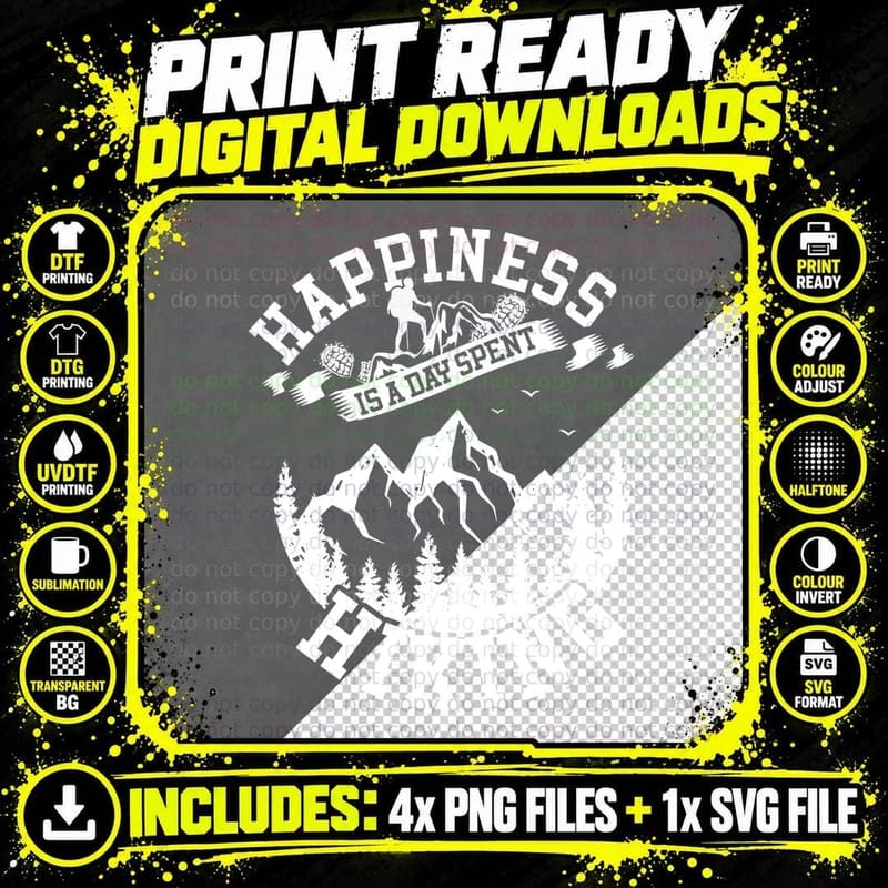 Happiness Is a Day Spent Hiking T-Shirt Png SVG Digital Bundle