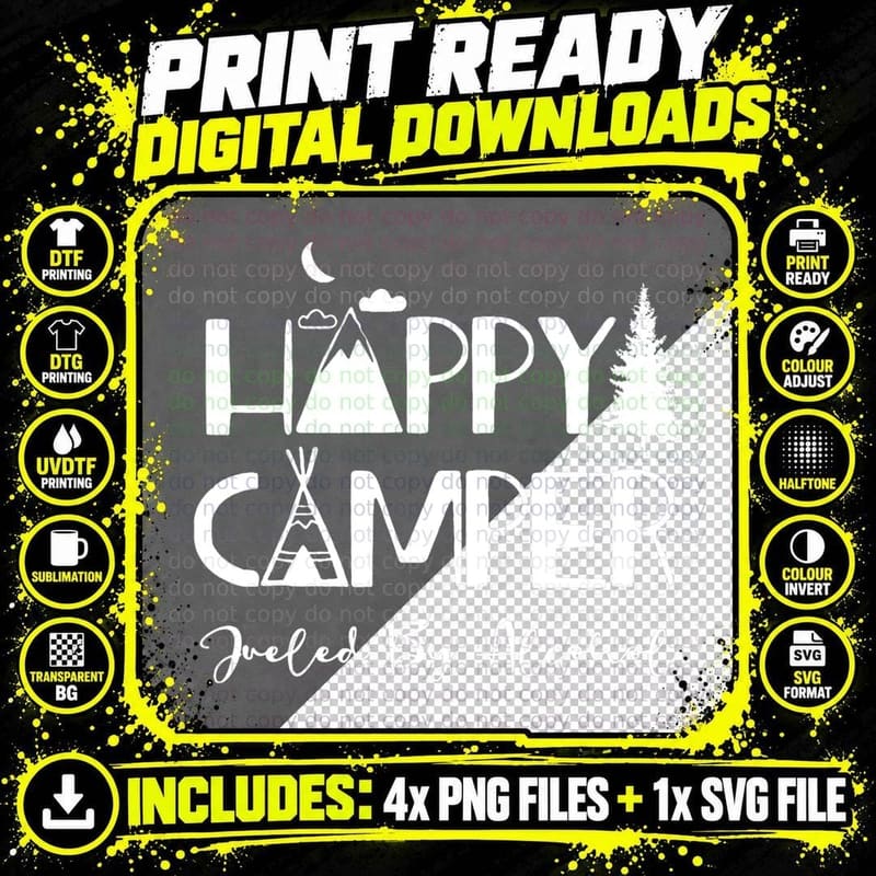 Happy Camper Fueled by Alcohol Funny Matching Camping Png SVG Digital Bundle