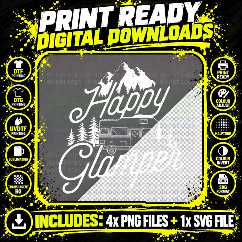Happy Glamper - Funny Glamping, Rving & Camping T-Shirt Png SVG Digital Bundle