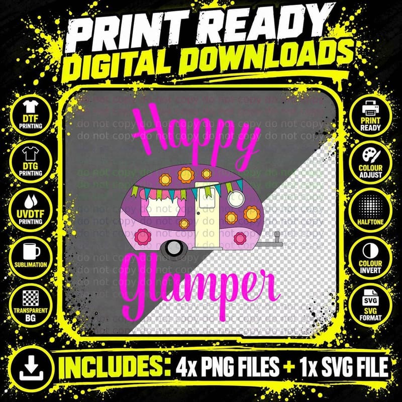 Happy Glamper Vintage Glamping Squad Rose Caravan Png SVG Digital Bundle